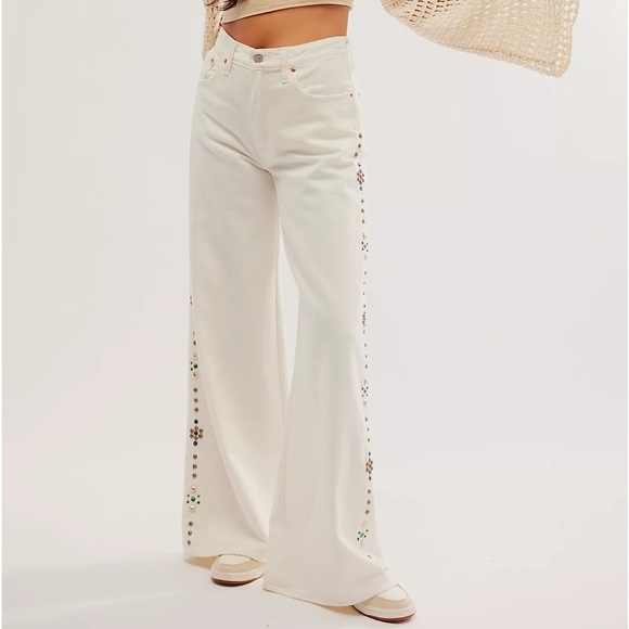 NWT Anna Sui Studded Wide-Leg Jeans